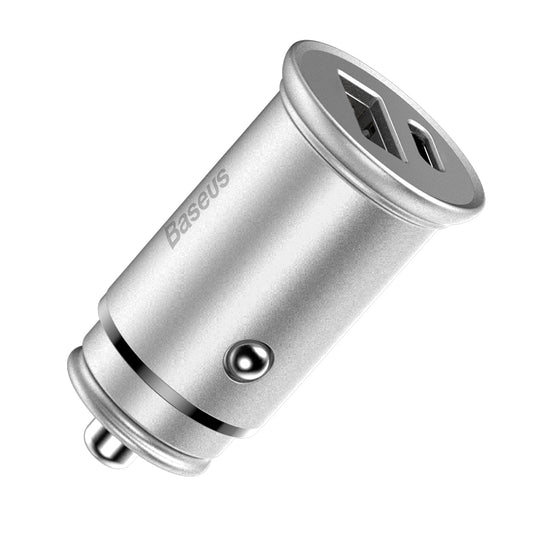 Baseus Circular Metal autós töltő, 30W, 5A, 1 x USB-A - 1 x USB-C, szürke