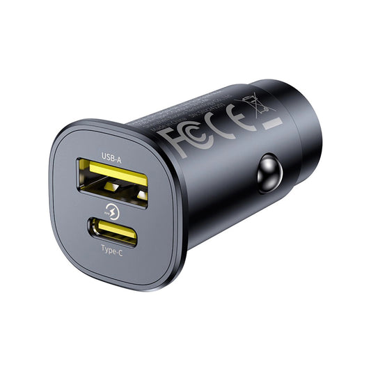 Baseus GoTrip autós töltő, 30W, 3A, 1 x USB-A - 1 x USB-C, Fekete