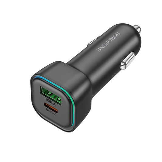 Autós töltő Borofone BZ28A Trophie, 30W, 3A, 1 x USB-A - 1 x USB-C, Fekete