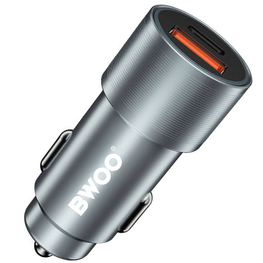 Autótöltő BWOO BO-CC73, 38W, 3A, 1 x USB-A - 1 x USB-C, Ezüst