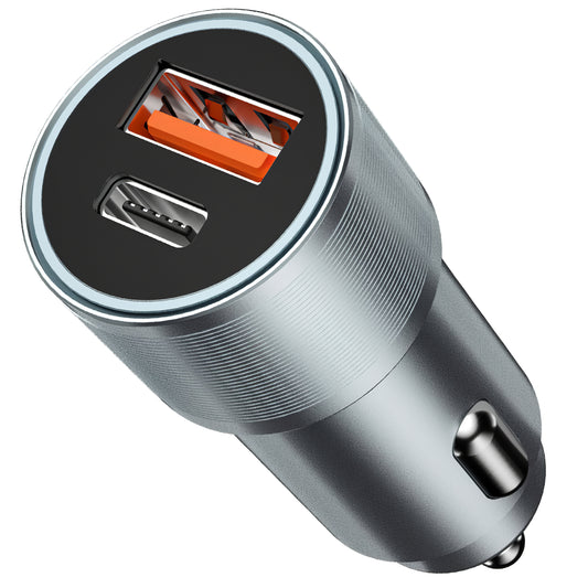 Autótöltő BWOO BO-CC73, 38W, 3A, 1 x USB-A - 1 x USB-C, Ezüst