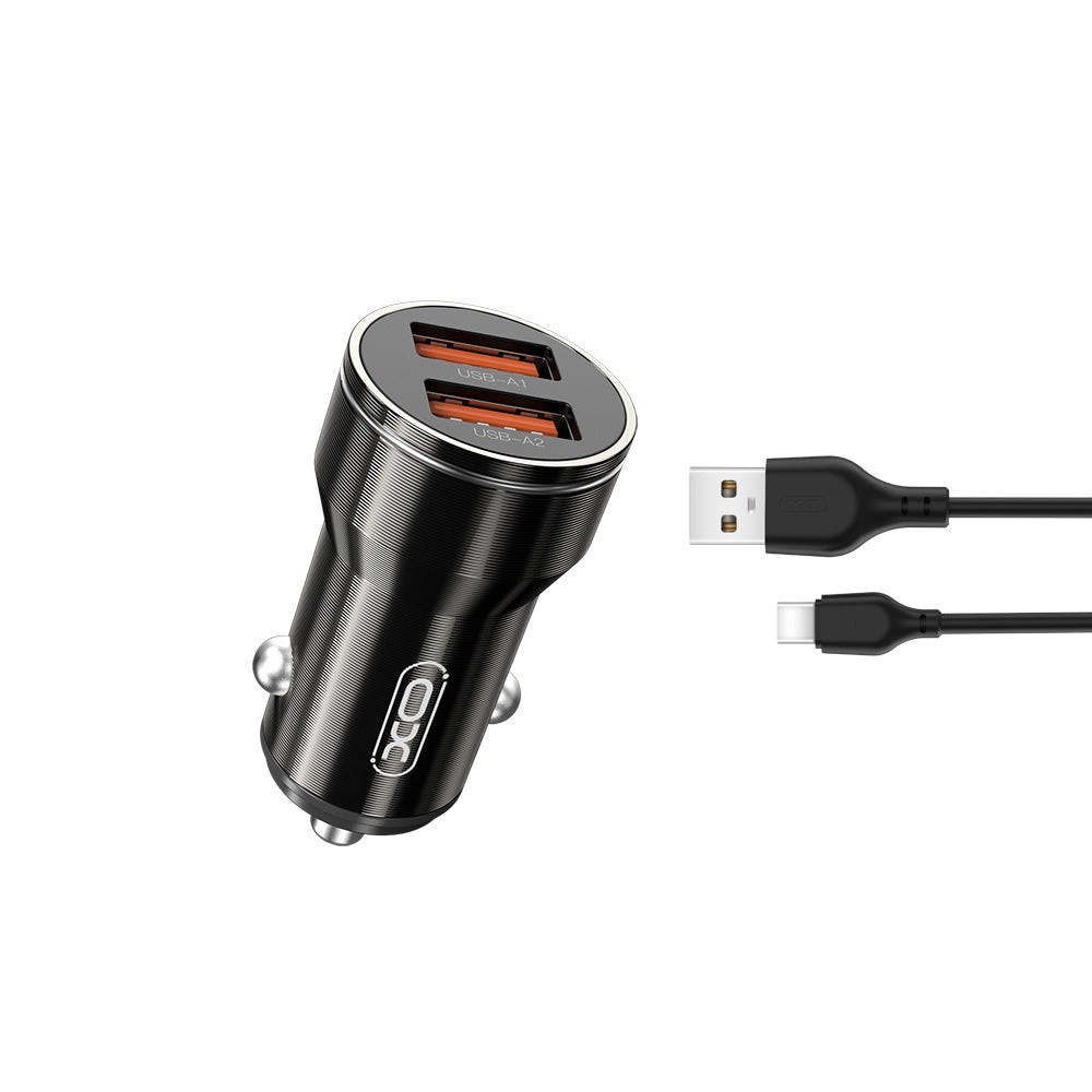 Autós töltő USB-C kábellel XO Design CC48, 12W, 2.4A, 2 x USB-A, Szürke