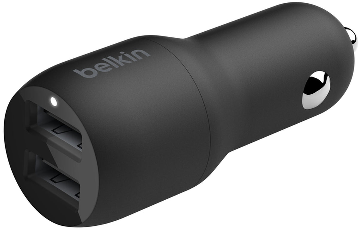 Belkin BoostCharge Dual autós töltő USB-C kábellel, 24W, 2.4A, 2 x USB-A, fekete CCE001bt1MBK