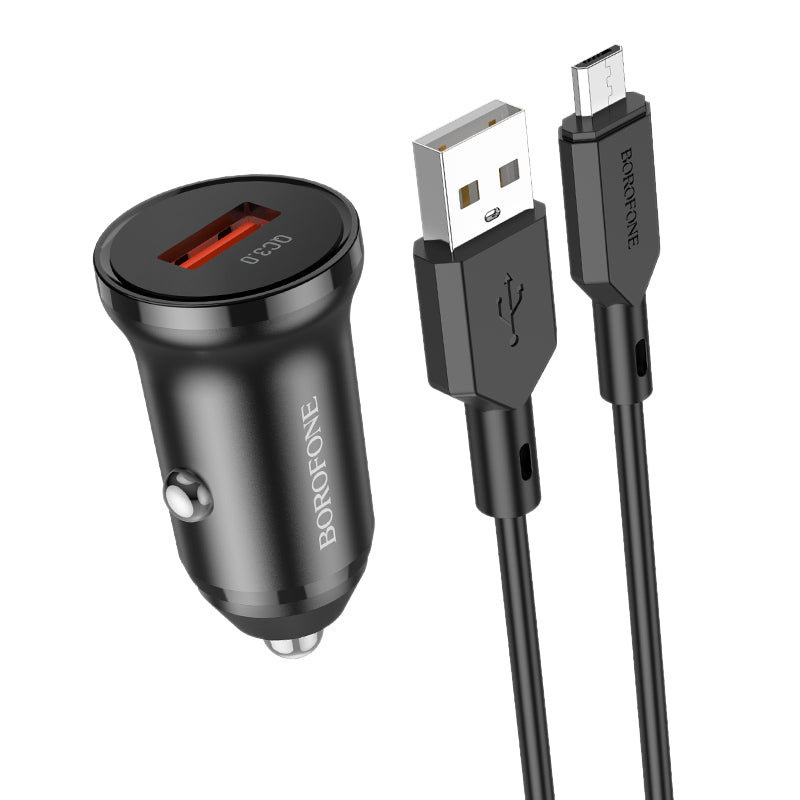 Autós töltő microUSB kábellel Borofone BZ18, 18W, 3A, 1 x USB-A, Fekete
