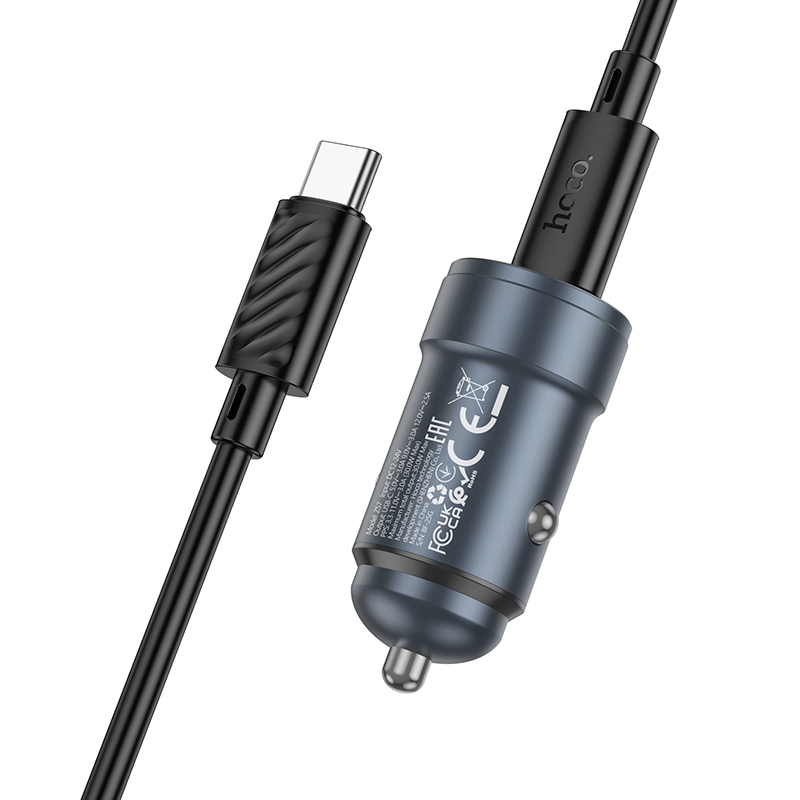 HOCO Z57 USB-C Kábeles Autós Töltő, 30W, 3A, 1 x USB-C, Szürke