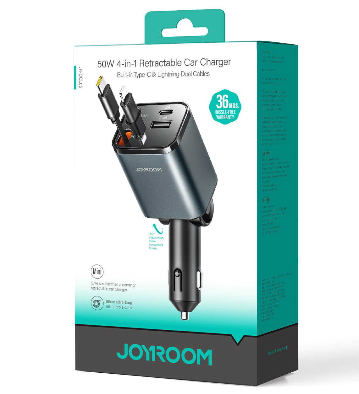 Autós töltő USB-C / Lightning kábellel Joyroom JR-CCL05, 30W, 3A, 1 x USB-A - 1 x USB-C, Szürke