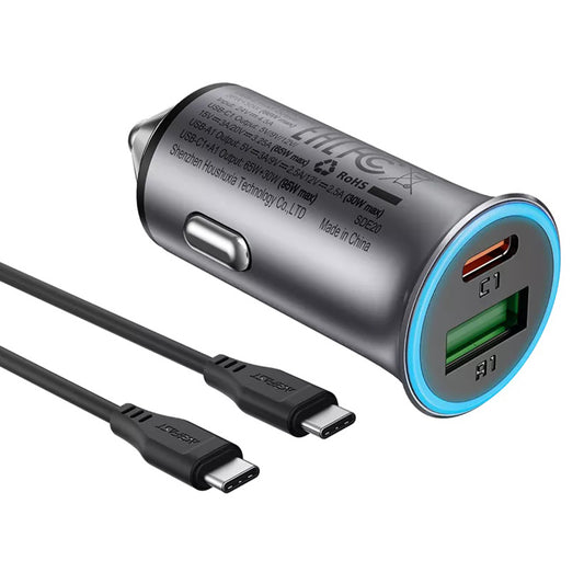Autós töltő USB-C kábellel Acefast B16, 95W, 3.25A, 1 x USB-A - 1 x USB-C, Szürke