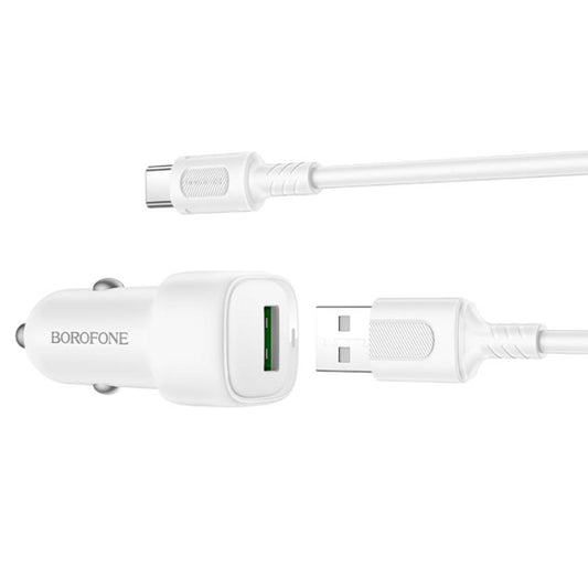 Autós töltő USB-C kábellel Borofone BZ34 Cloud, 18W, 3A, 1 x USB-A, Fehér