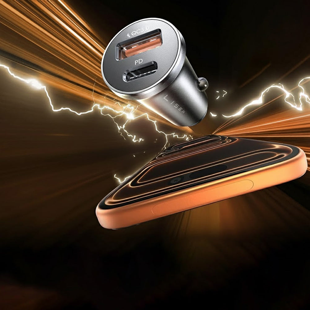 Autós töltő USB-C / Lightning kábellel Lisen, 48W, 3A, 1 x USB-A - 1 x USB-C, Fekete YL0223080035