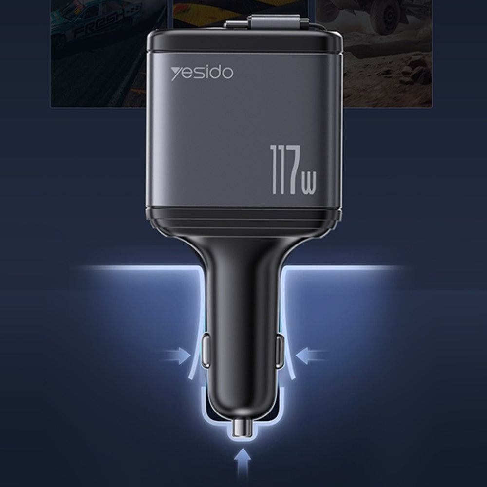 Car Charger with USB-C / Lightning Cable Yesido Y63 Display, 117W, 3A, 1 x USB-A - 1 x USB-C, Gray