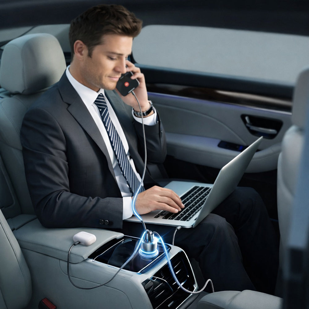 Lisen autós töltő USB-C kábellel, 170W, 5A, 1 x USB-A - 2 x USB-C, Fekete YL0224010001