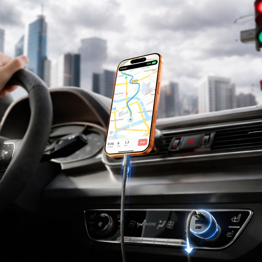 Lisen autós töltő USB-C kábellel, 170W, 5A, 1 x USB-A - 2 x USB-C, Fekete YL0225060006