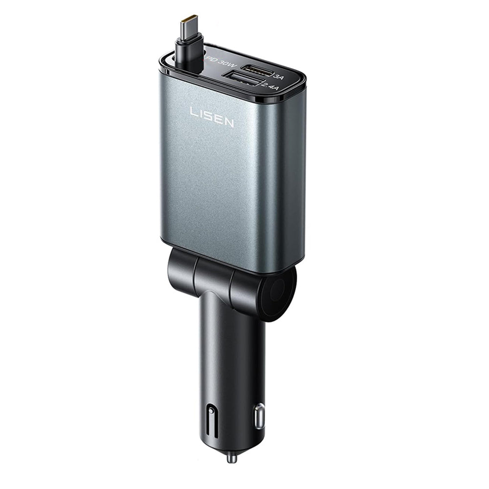 Lisen autós töltő USB-C kábellel, 57W, 3A, 1 x USB-A - 1 x USB-C, Fekete YL0325010016