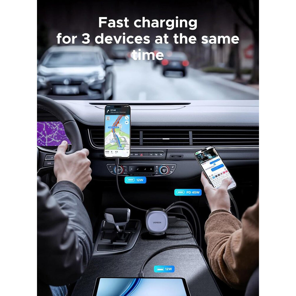 Autós töltő USB-C kábellel UGREEN EC601, 75W, 3A, 1 x USB-A - 1 x USB-C, Szürke