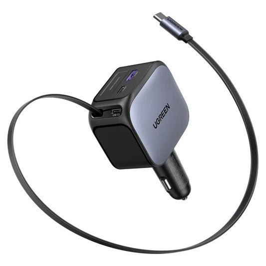 Autós töltő USB-C kábellel UGREEN EC604 (55910B) Nexode, 145W, 1 x USB-A - 2 x USB-C, Fekete