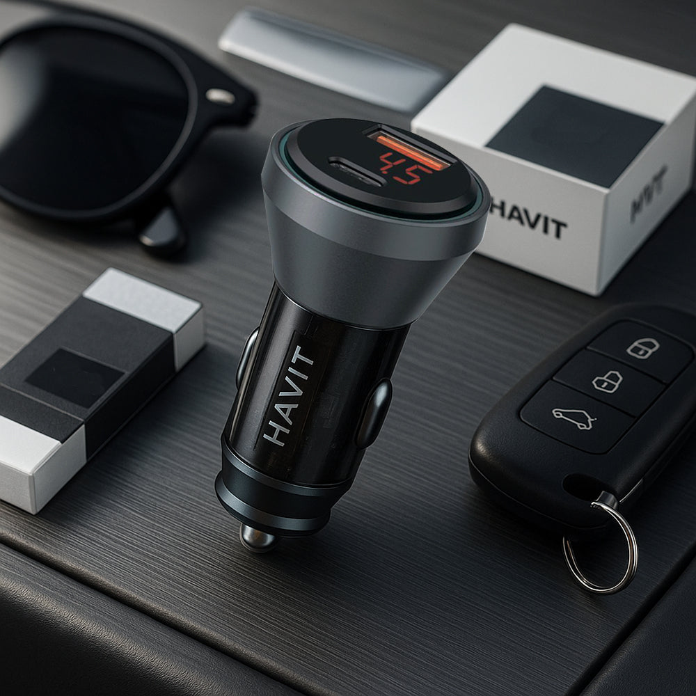 HAVIT CC2017 Autós Töltő, 45W, 3A, 1 x USB-A - 1 x USB-C, Fekete-Kék