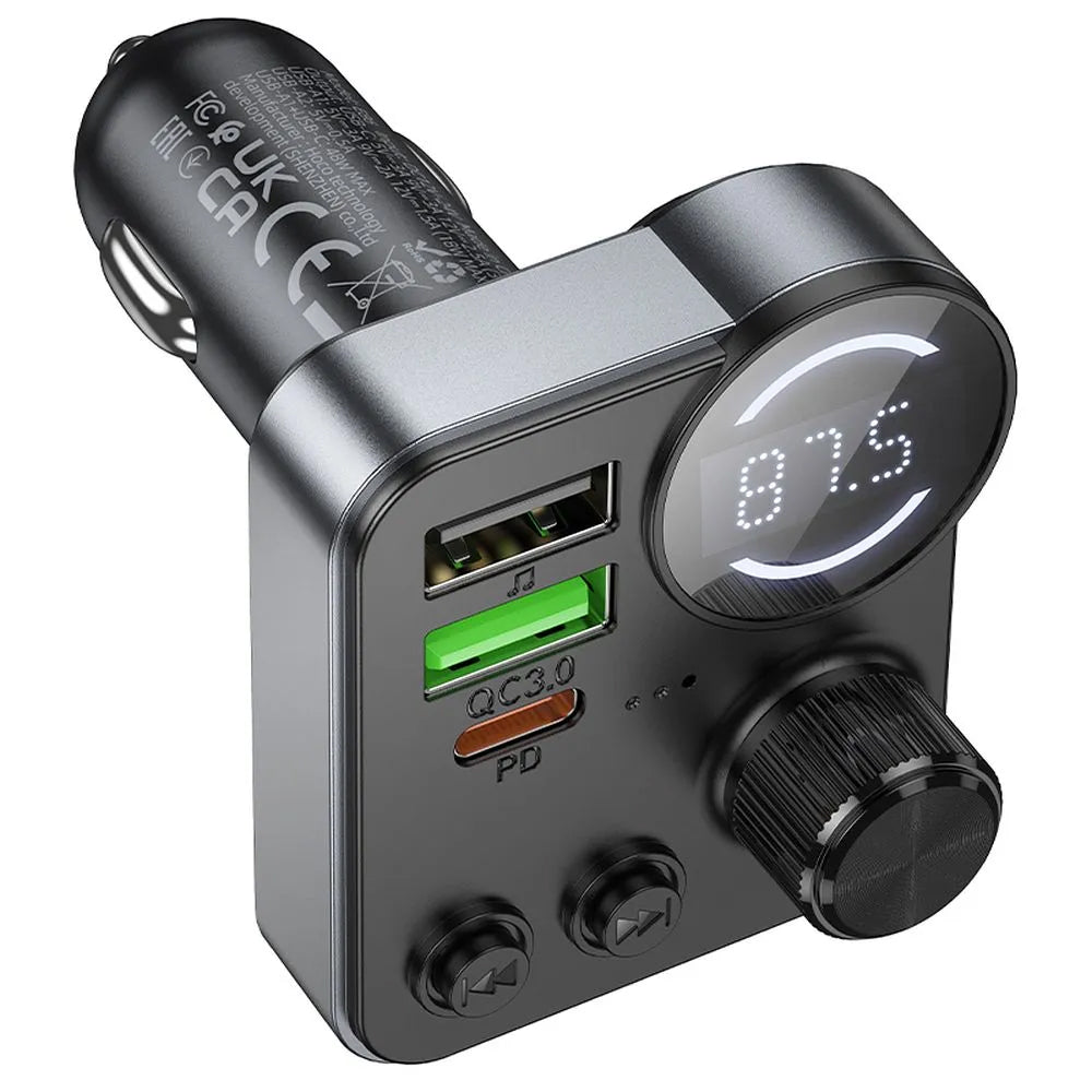 FM Bluetooth modulátor HOCO E86, 2 x USB-A - 1 x USB-C - 1 x microSD