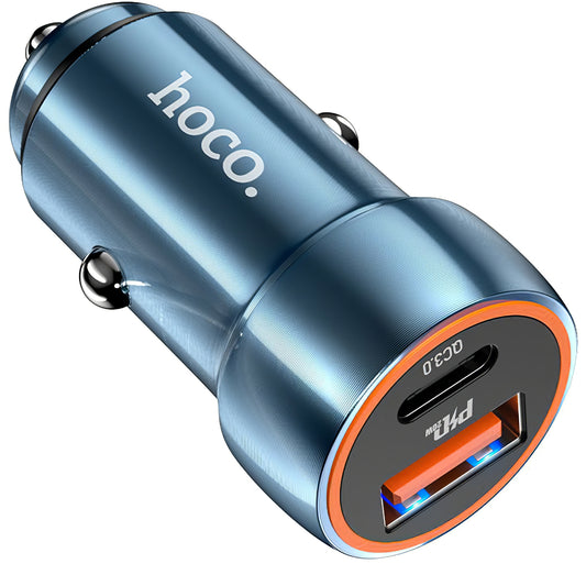 HOCO Z46A Autós Töltő, 20W, 3A, 1 x USB-A - 1 x USB-C, Kék