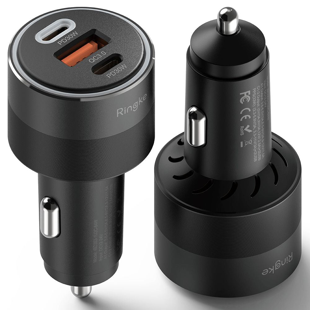 Ringke autós töltő, 30W, 3A, 1 x USB-A - 2 x USB-C, Fekete