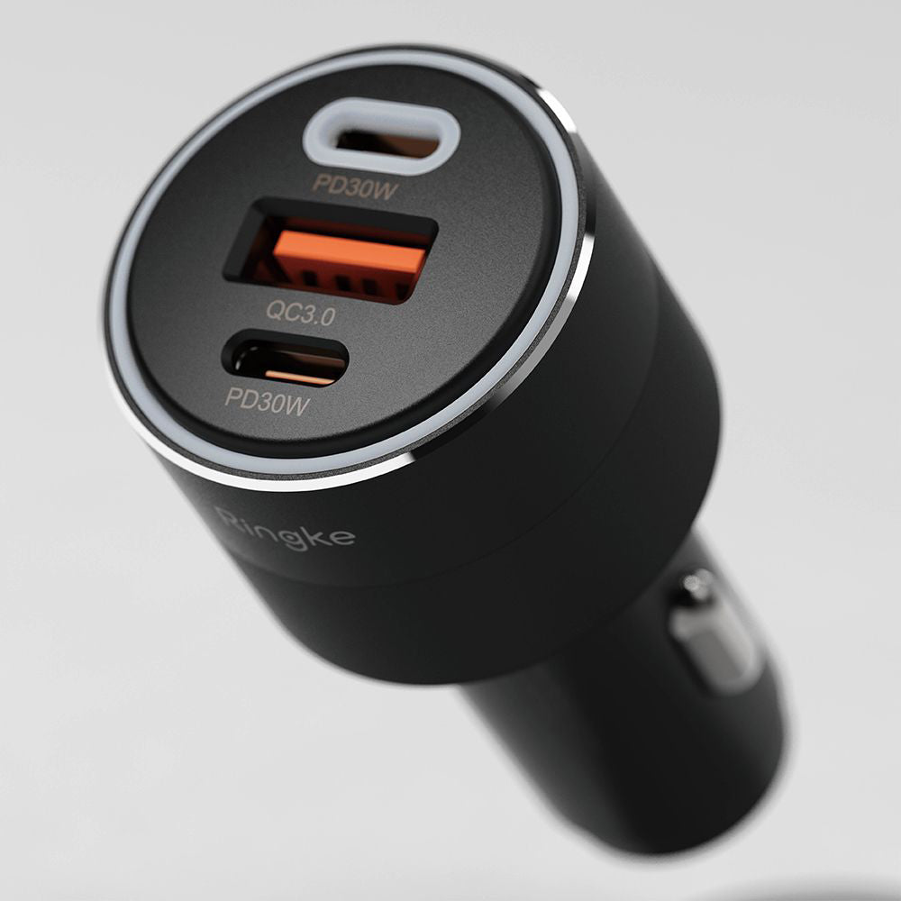 Ringke autós töltő, 30W, 3A, 1 x USB-A - 2 x USB-C, Fekete