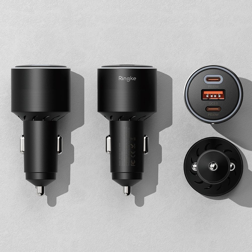 Ringke autós töltő, 30W, 3A, 1 x USB-A - 2 x USB-C, Fekete
