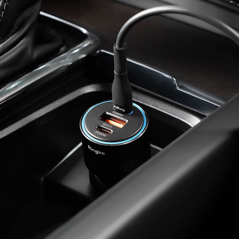 Ringke autós töltő, 30W, 3A, 1 x USB-A - 2 x USB-C, Fekete