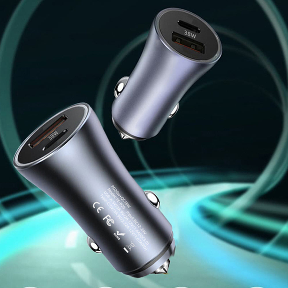 Techsuit C3 RescueVolt autós töltő, 48W, 3A, 1 x USB-A - 1 x USB-C, szürke