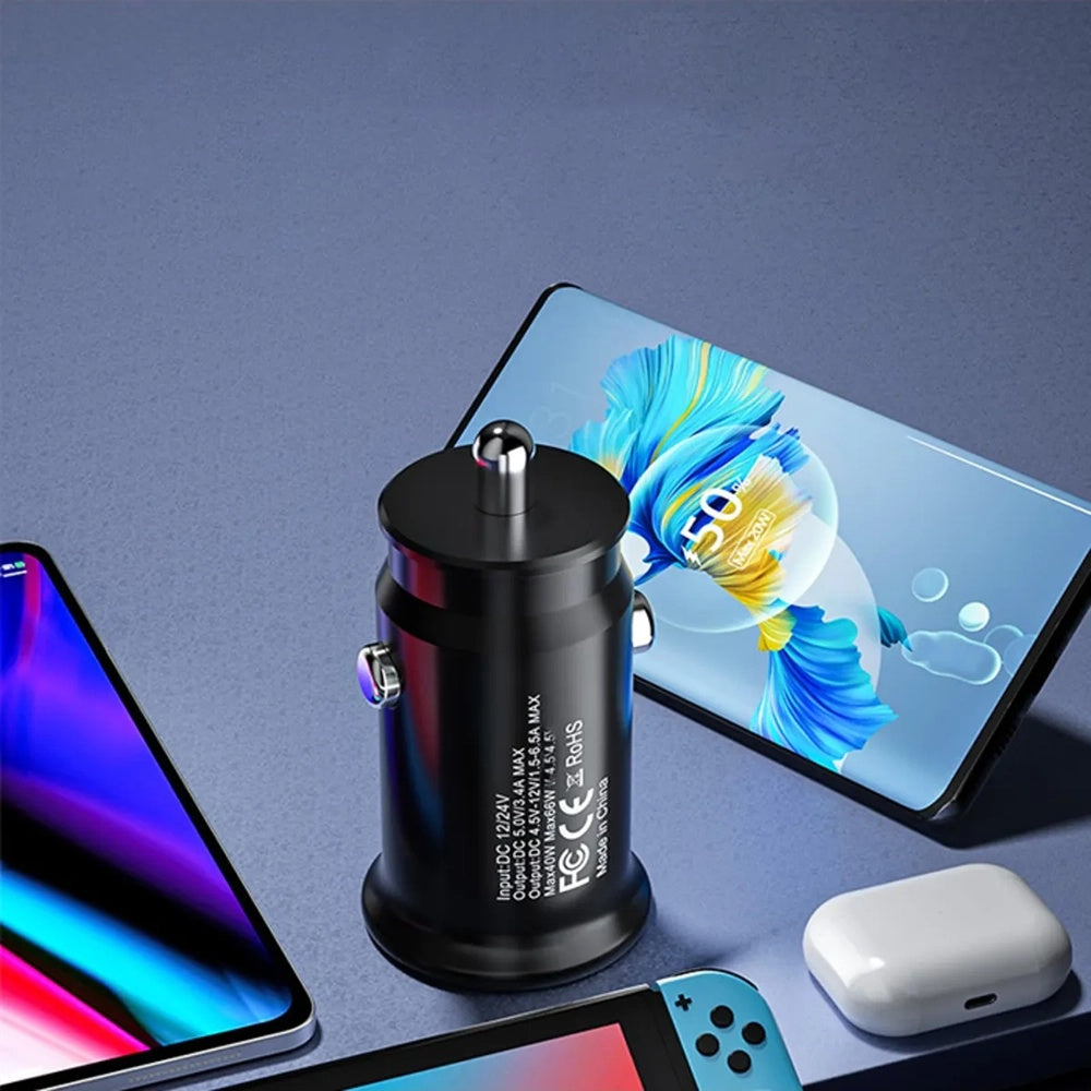 Techsuit C4 MiniFuseX autós töltő, 20W, 3A, 1 x USB-A - 1 x USB-C, fekete