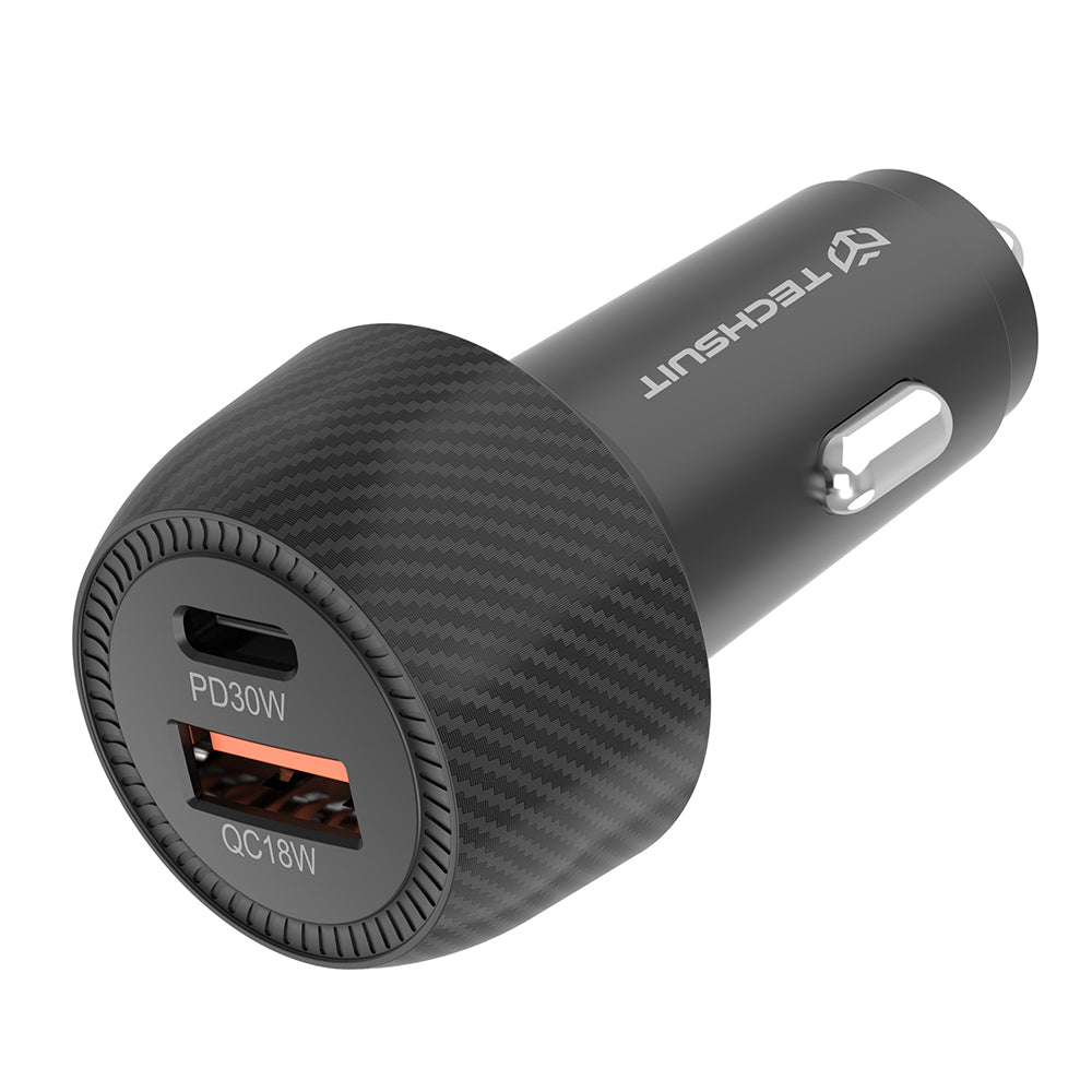Techsuit C7 CarbonVolt autós töltő, 48W, 3A, 1 x USB-A - 1 x USB-C, Fekete