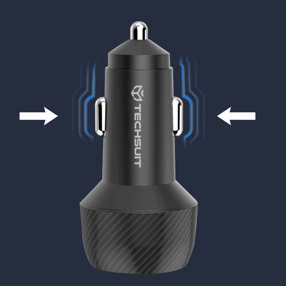 Techsuit C7 CarbonVolt autós töltő, 48W, 3A, 1 x USB-A - 1 x USB-C, Fekete