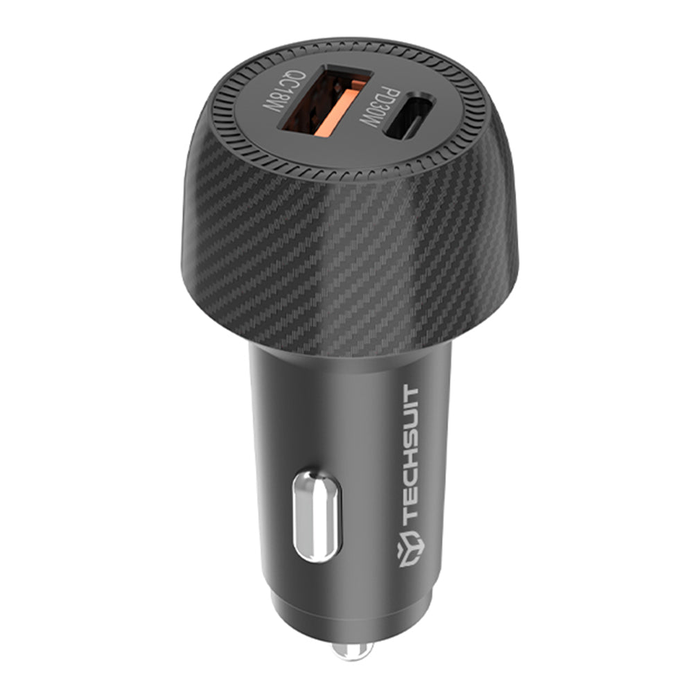 Techsuit C7 CarbonVolt autós töltő, 48W, 3A, 1 x USB-A - 1 x USB-C, Fekete