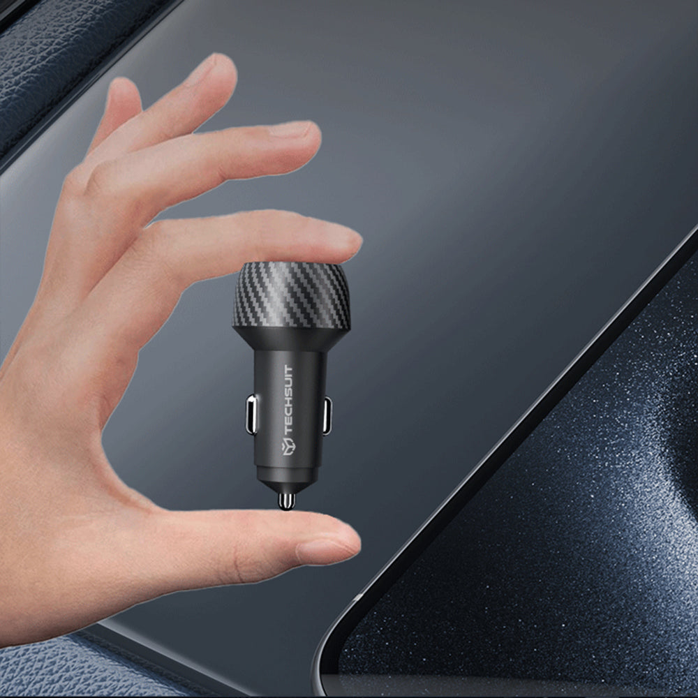 Techsuit C7 CarbonVolt autós töltő, 48W, 3A, 1 x USB-A - 1 x USB-C, Fekete