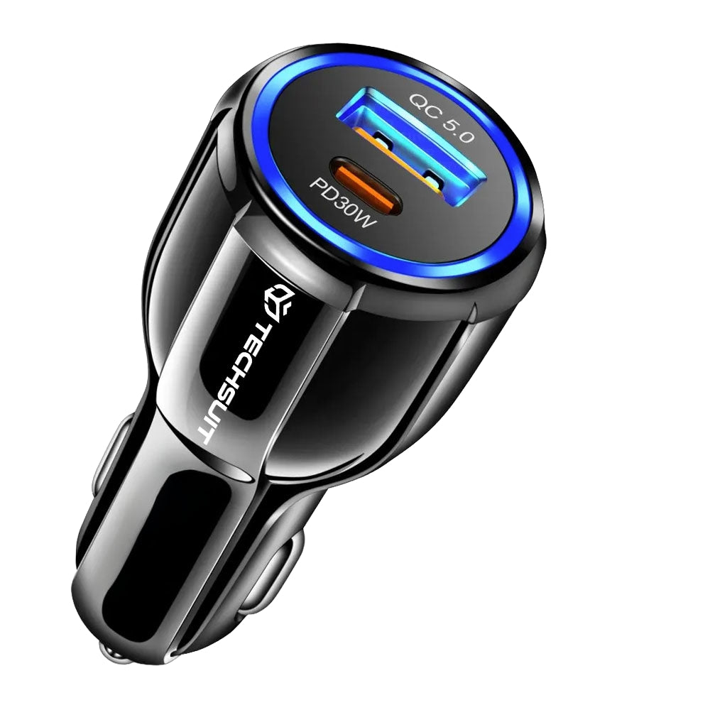 Techsuit TE-022 Premium autós töltő, 60W, 3A, 1 x USB-A - 1 x USB-C, Fekete