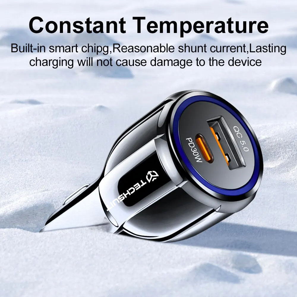 Techsuit TE-022 Premium autós töltő, 60W, 3A, 1 x USB-A - 1 x USB-C, Fekete