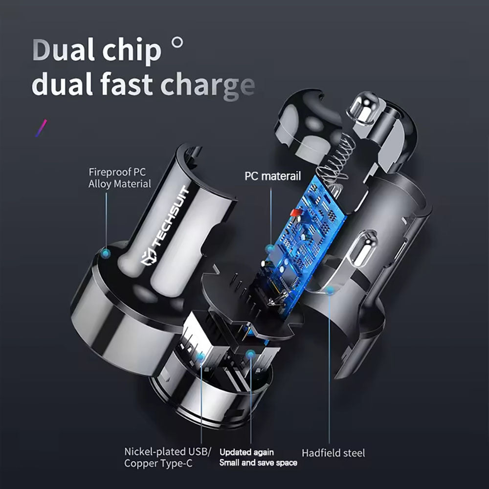 Techsuit TE-P31 Premium autós töltő, 48W, 3A, 1 x USB-A - 1 x USB-C, fekete