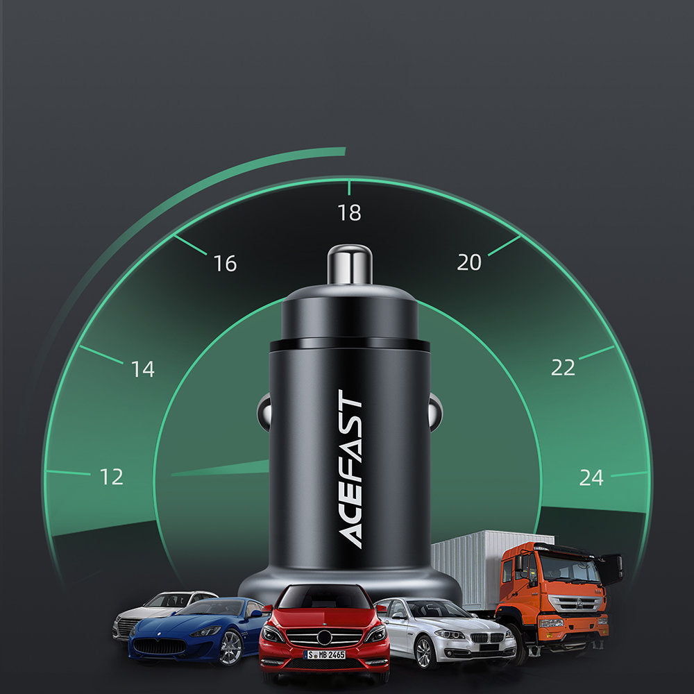 Acefast B1 autós töltő, 38W, 3A, 1 x USB-A - 1 x USB-C, Fekete