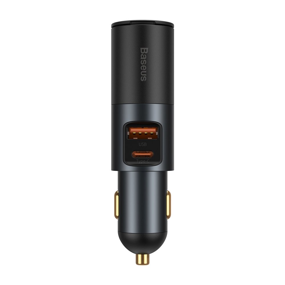 Baseus Share Together Car Charger, 120W, 3A, 1 x USB-A - 1 x USB-C - 1 x Cigarette Lighter Extension, Gray CCBT-C0G