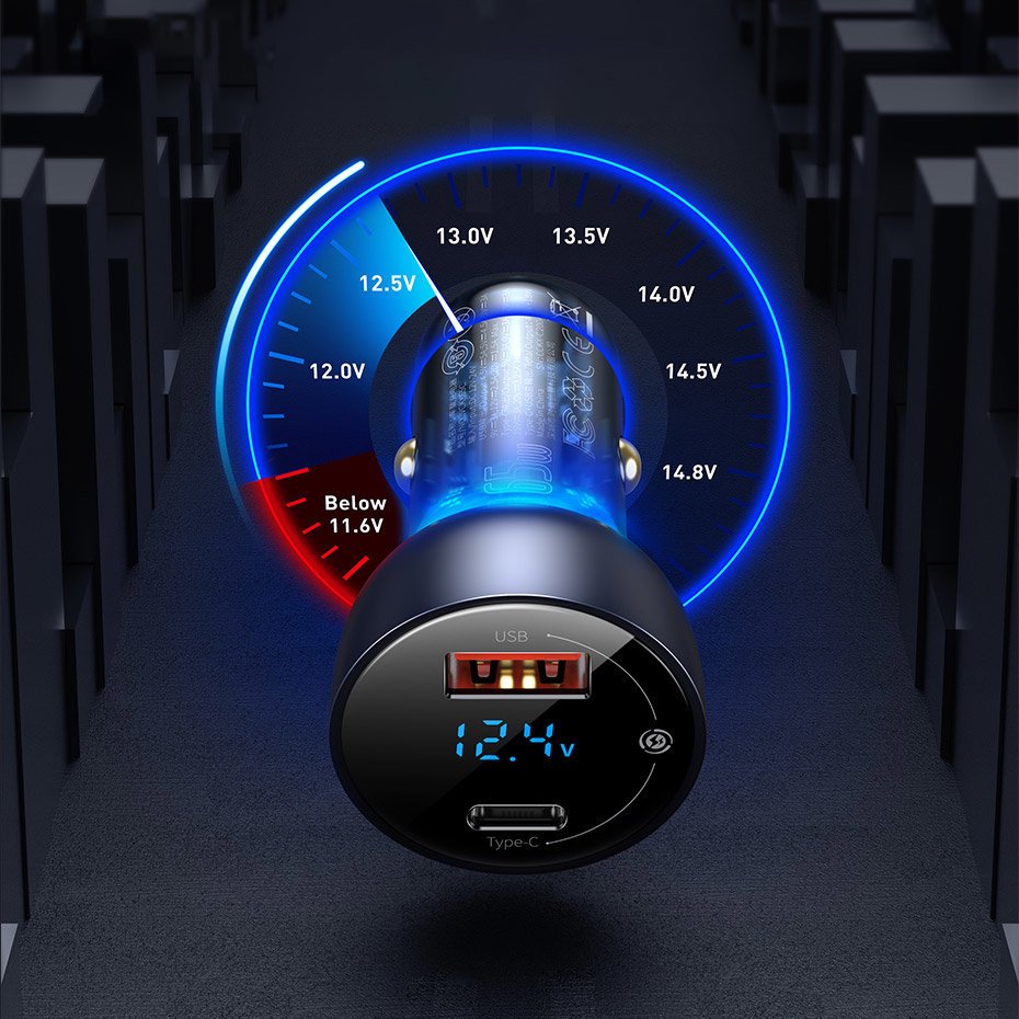 Baseus Autós Töltő, 65W, 5A, 1 x USB-A - 1 x USB-C, Szürke CCKX-C0A