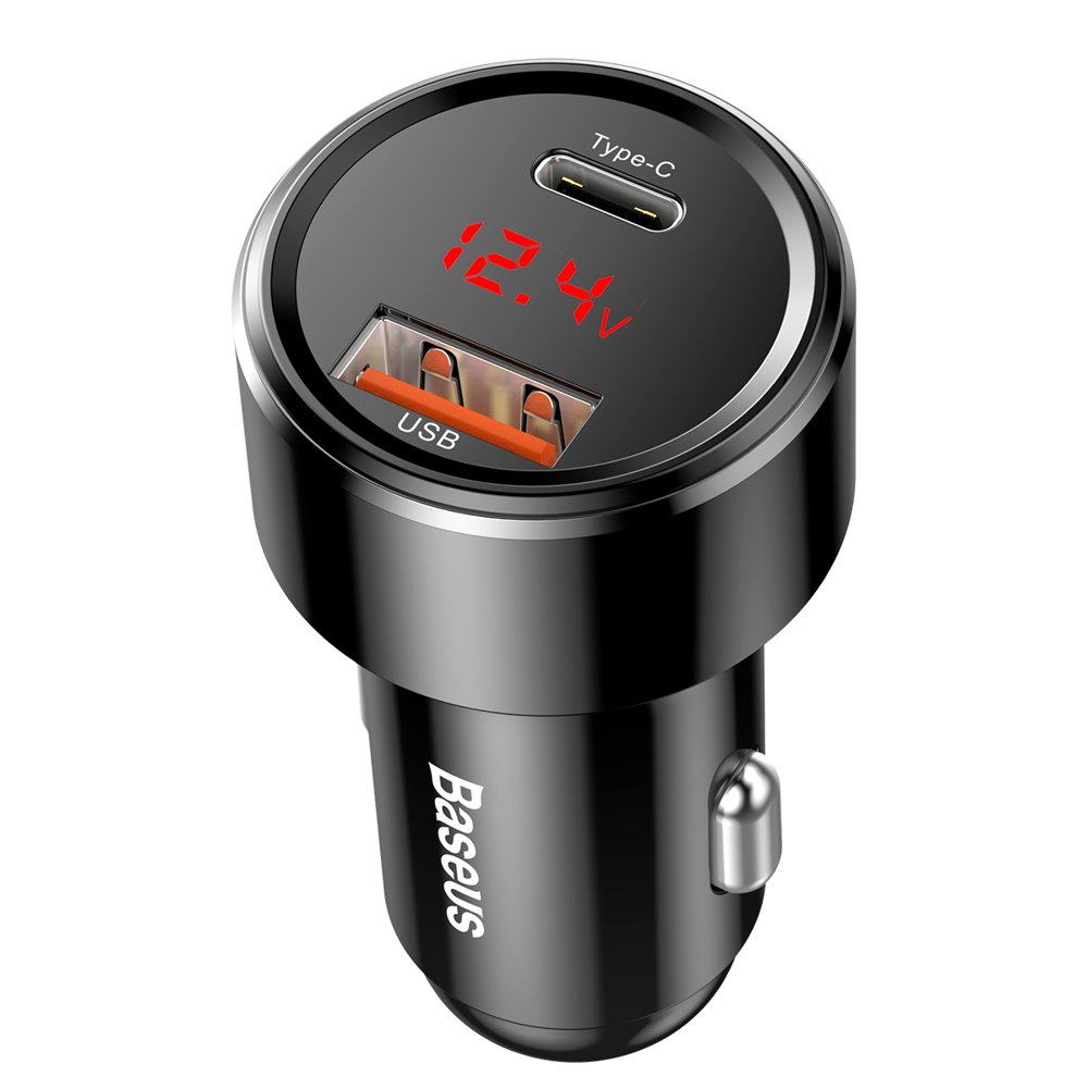 Car Charger Baseus Magic Display Series, 45W, 6A, 1 x USB-A - 1 x USB-C, Black CCMLC20C-01