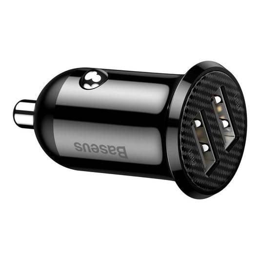 Autótöltő Baseus Grain Pro, 24W, 2,4A, 2 x USB-A, fekete CCALLP-01