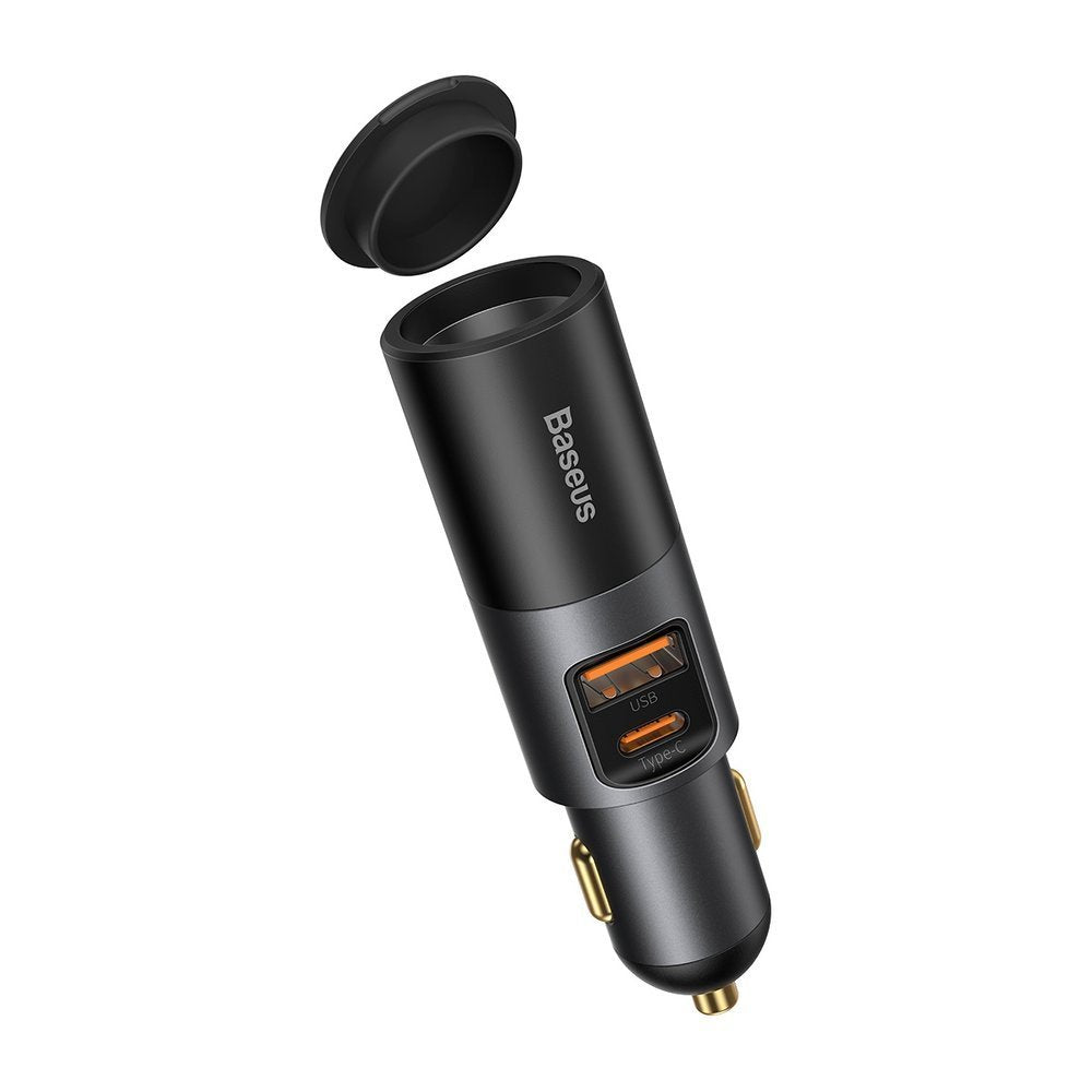 Baseus Share Together Car Charger, 120W, 3A, 1 x USB-A - 1 x USB-C - 1 x Cigarette Lighter Extension, Gray CCBT-C0G