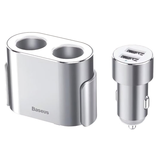 Baseus nagy hatékonyságú autós töltő, 95W, 2.1A, 2 x szivargyújtó hosszabbító - 2 x USB-A, ezüst CRDYQ-0S