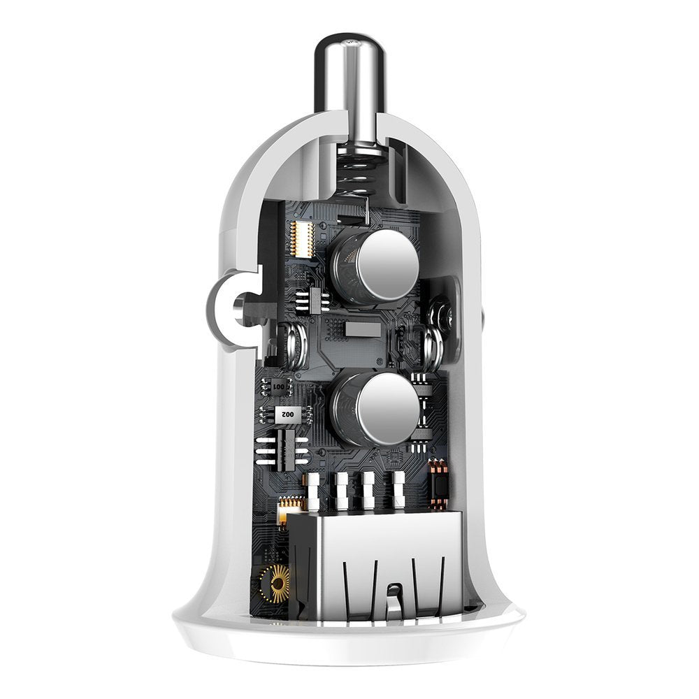 Autótöltő Baseus Grain Pro, 24W, 2,4A, 2 x USB-A, fehér CCALLP-02