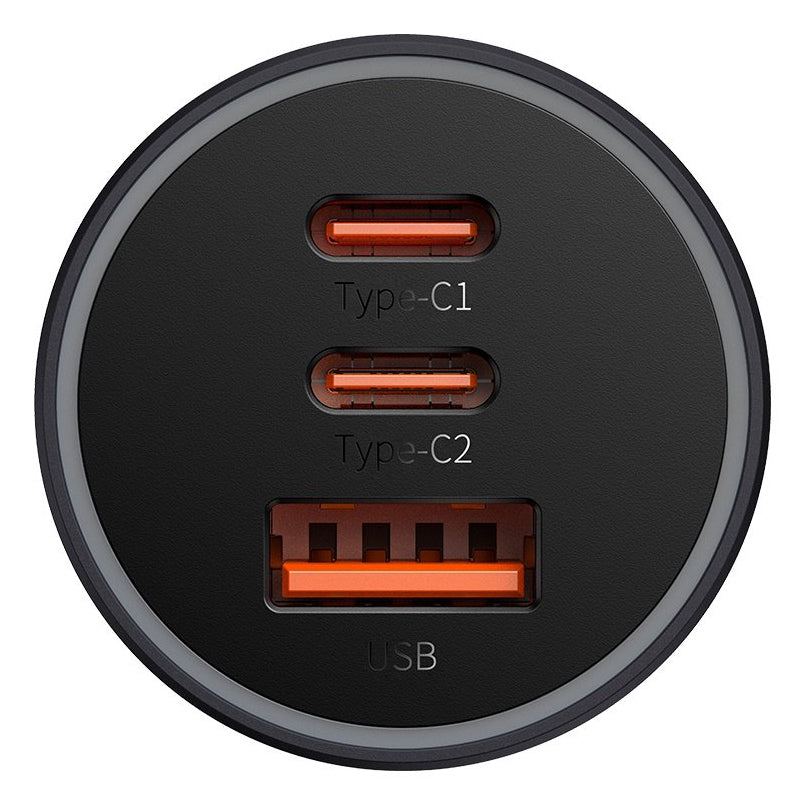 Autótöltő Baseus Golden Contactor Pro, 65W, 3A, 1 x USB-A - 2 x USB-C, szürke CGJP010013
