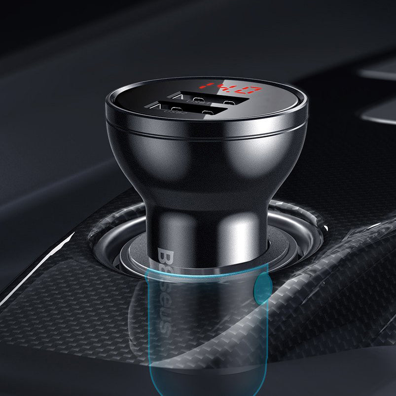 Baseus digitális kijelzős autós töltő, 24W, 2.4A, 2 x USB-A, szürke CCBX-0G