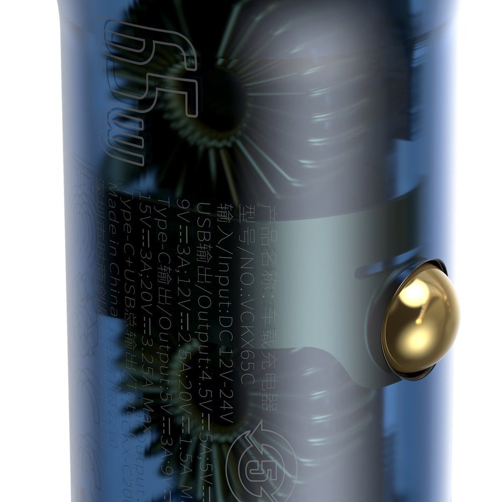 Baseus Autós Töltő, 65W, 5A, 1 x USB-A - 1 x USB-C, Szürke CCKX-C0A