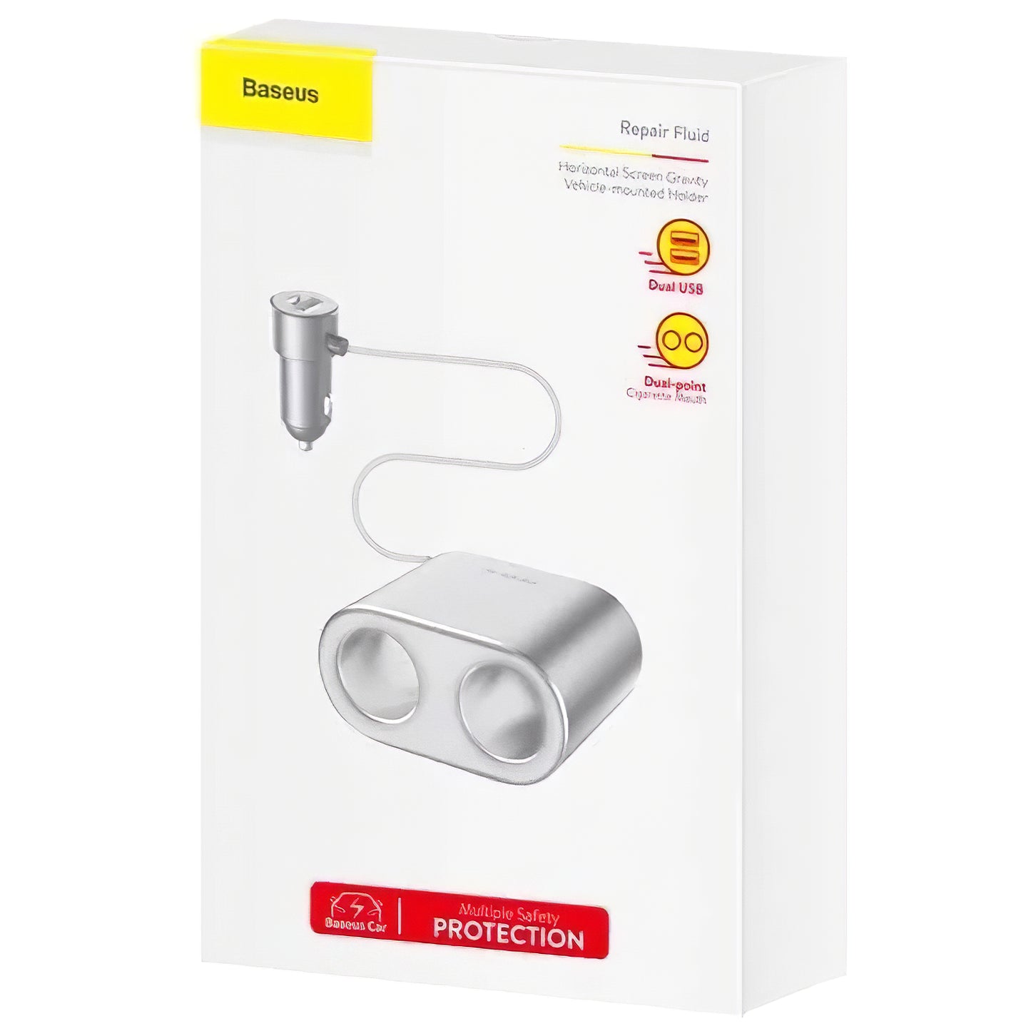 Baseus nagy hatékonyságú autós töltő, 95W, 2.1A, 2 x szivargyújtó hosszabbító - 2 x USB-A, ezüst CRDYQ-0S