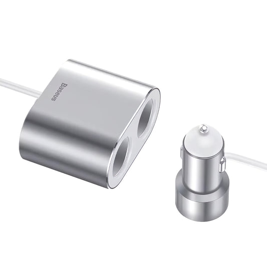 Baseus nagy hatékonyságú autós töltő, 95W, 2.1A, 2 x szivargyújtó hosszabbító - 2 x USB-A, ezüst CRDYQ-0S