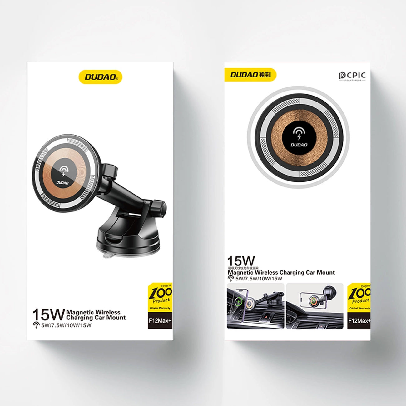 Vezeték nélküli autós töltő Dudao F12MAX+, 15W, 1.67A, fekete