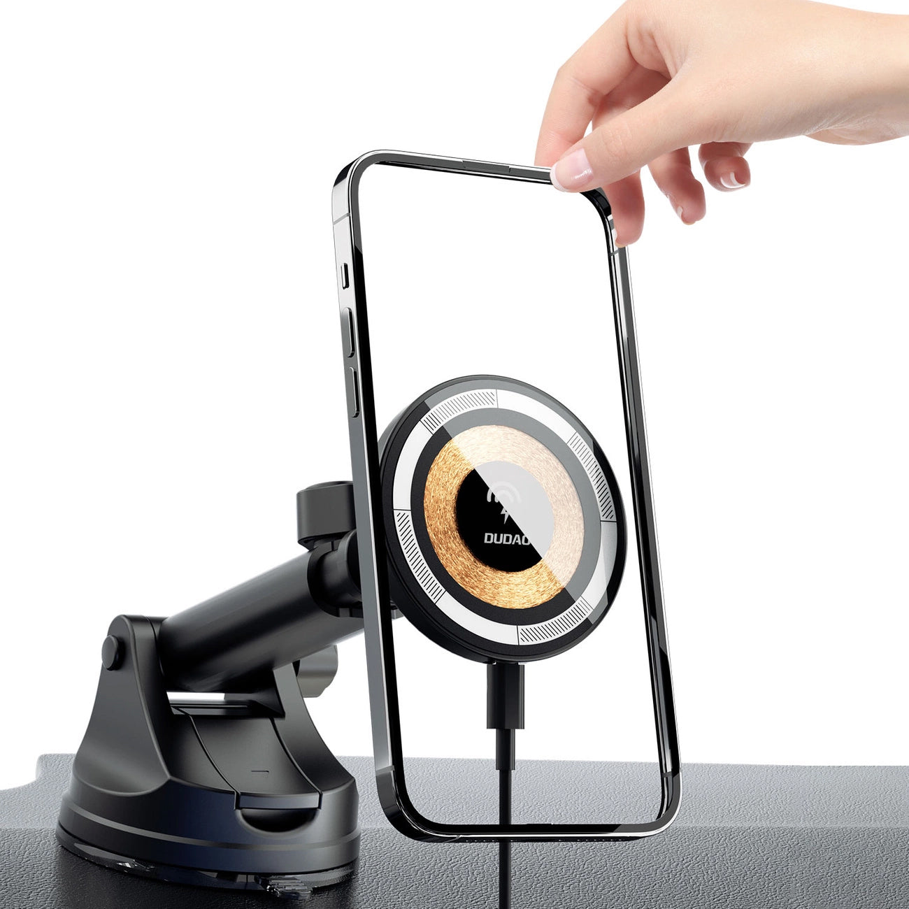 Vezeték nélküli autós töltő Dudao F12MAX+, 15W, 1.67A, fekete